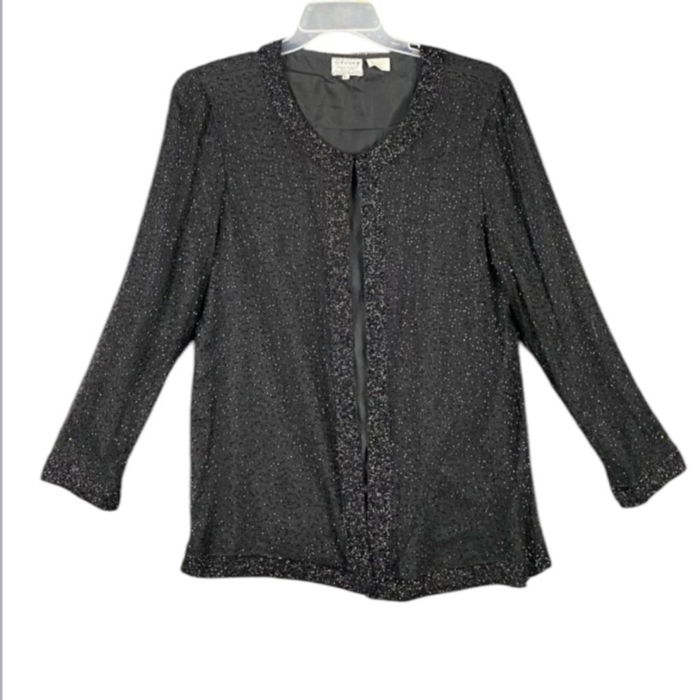 Vintage Stenay 100% Silk Black Heavily‎ Beaded Cardigan Jacket Size L Gorgeous
